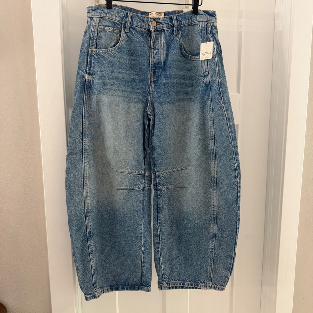 We The Free People Good Luck Mid-Rise Barrel Jeans Ultra Light Beam 29 Boho